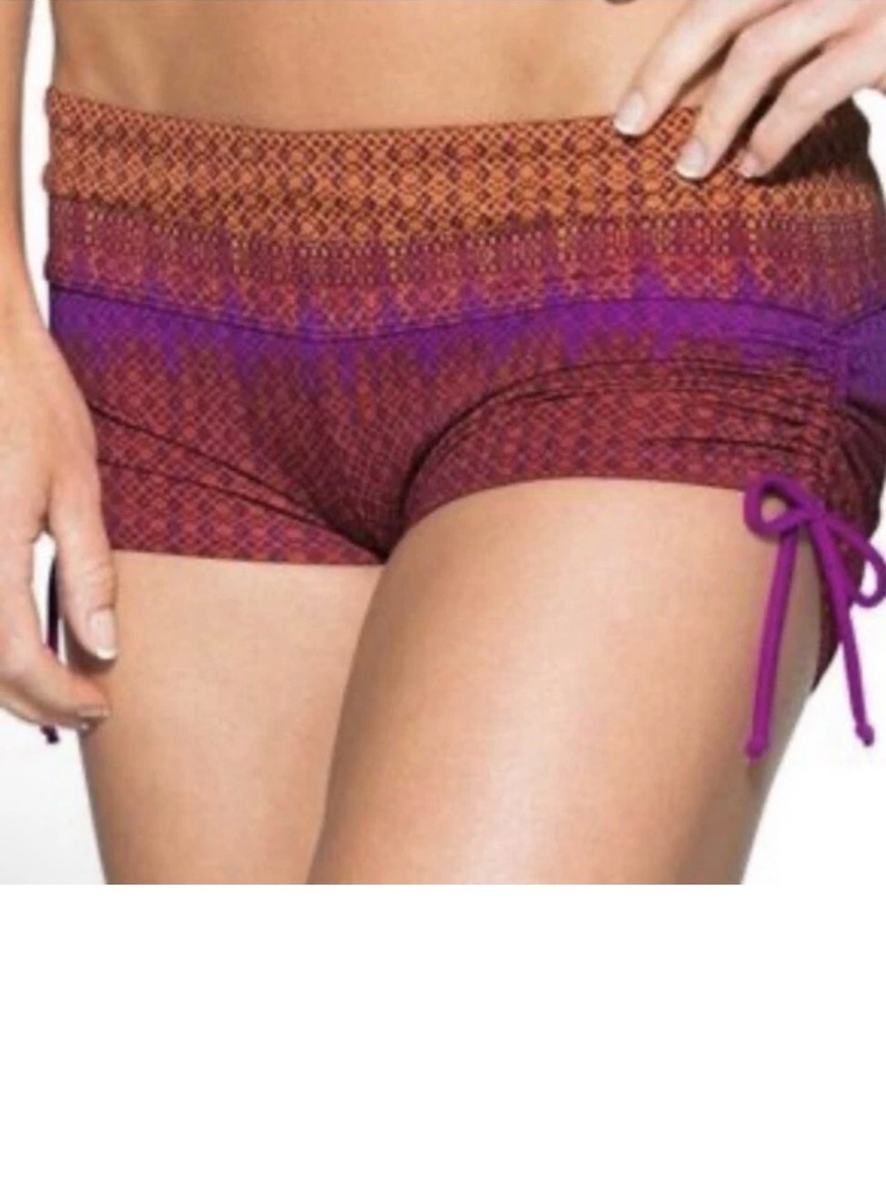 Athleta Women’s S Athletic Swim Scrunch Shorts Purple Orange Geometric Print EUC